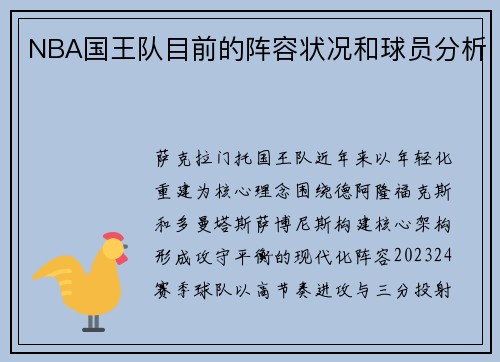 NBA国王队目前的阵容状况和球员分析